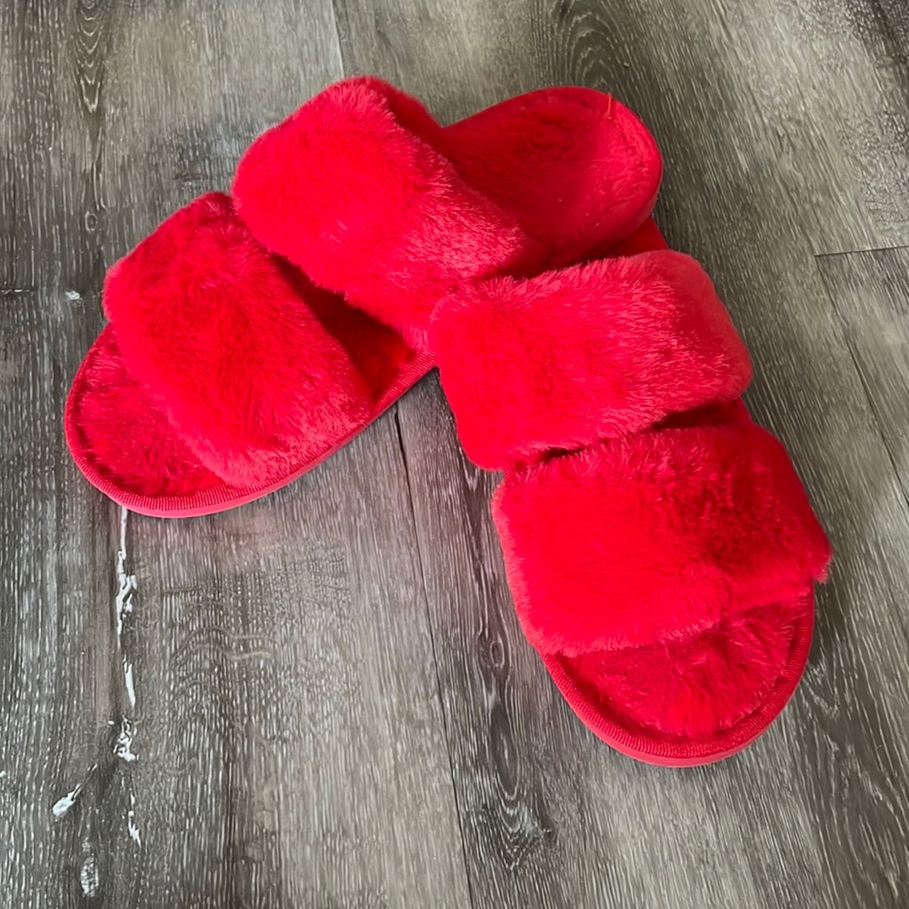 Bright Red Furry Slippers